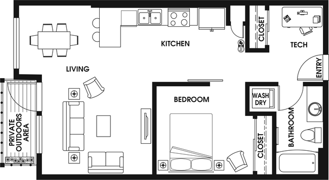 1 Bed / 1 Bath, 827 sq. ft. floor plan